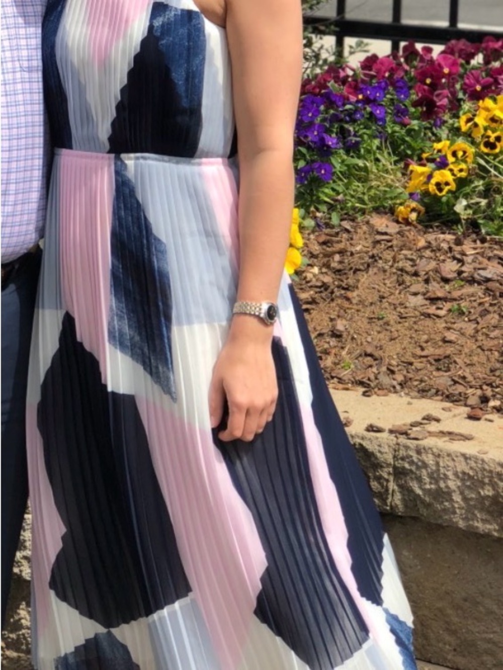 Banana Republic Pleated Colorblock Midi Dress - Pink, Navy & White